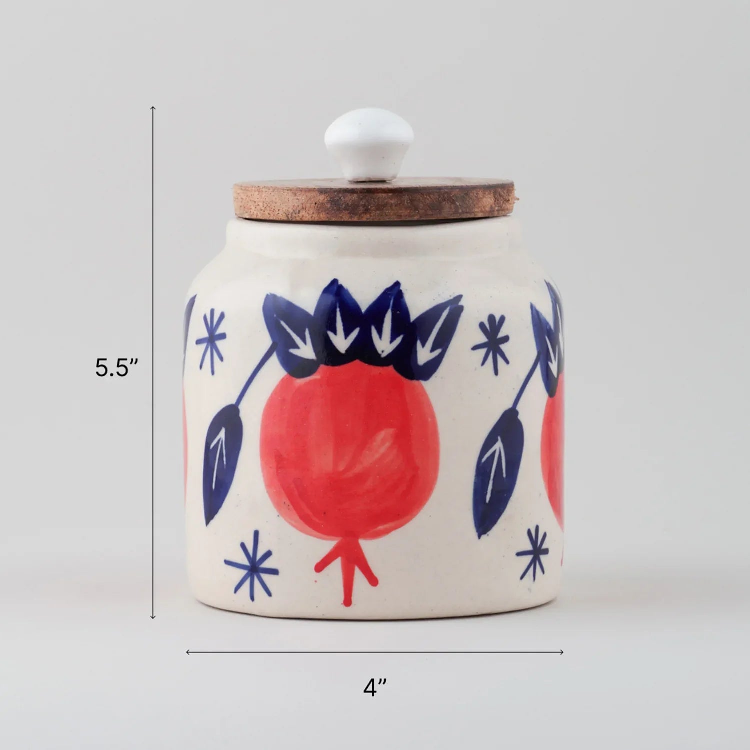 Pomegranate Ceramic Mason Jar with Wooden Lid