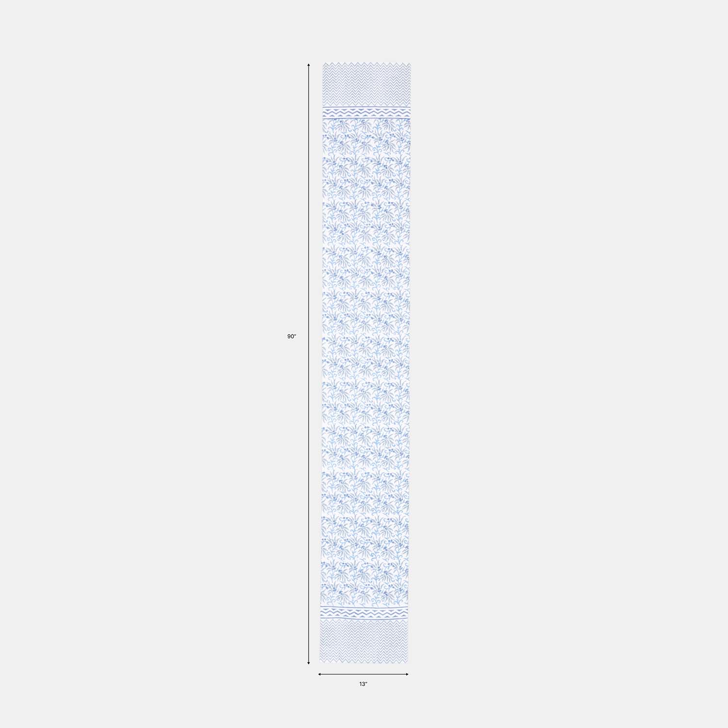 Blue Lily Hand Block Printed Floral Table Runner, 13x90