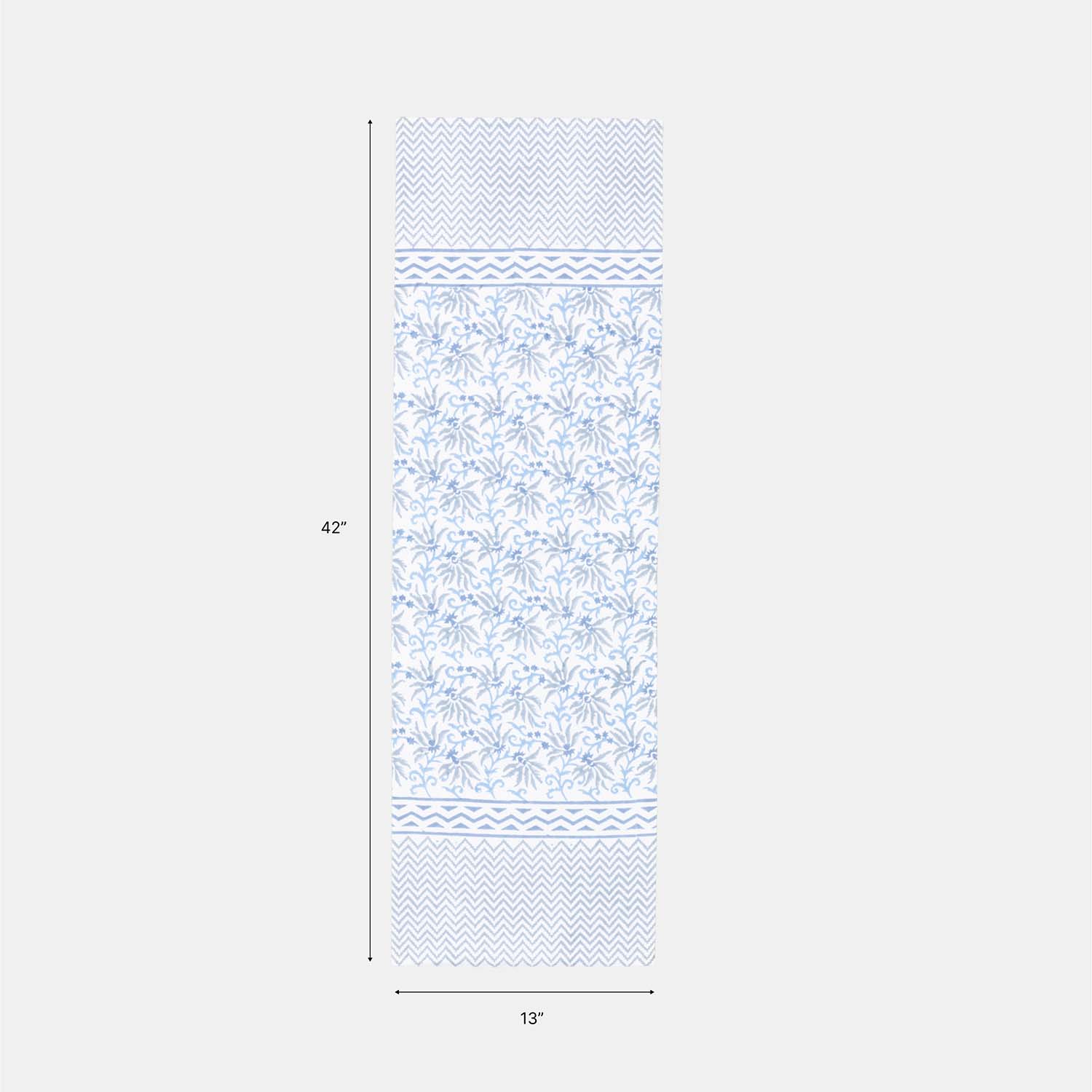 Blue Lily Hand Block Printed Floral Table Runner, 13x42
