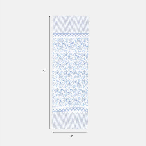 Blue Lily Hand Block Printed Floral Table Runner, 13x42