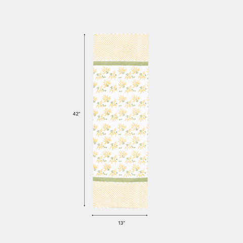 Yellow Lily Hand Block Printed Floral Table Runner, 13x42