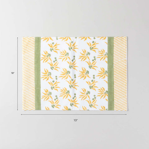 Yellow Lily Hand Block Printed Floral Placemat Set of 2