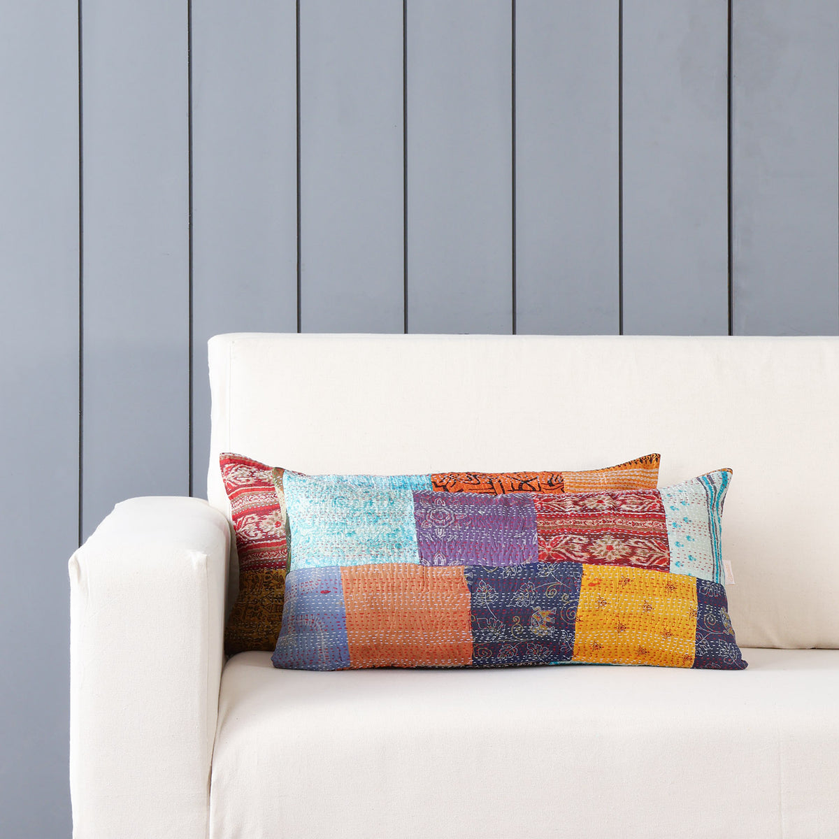 Patchwork Kantha Cushion Cover - 11"X22" - Set of 2