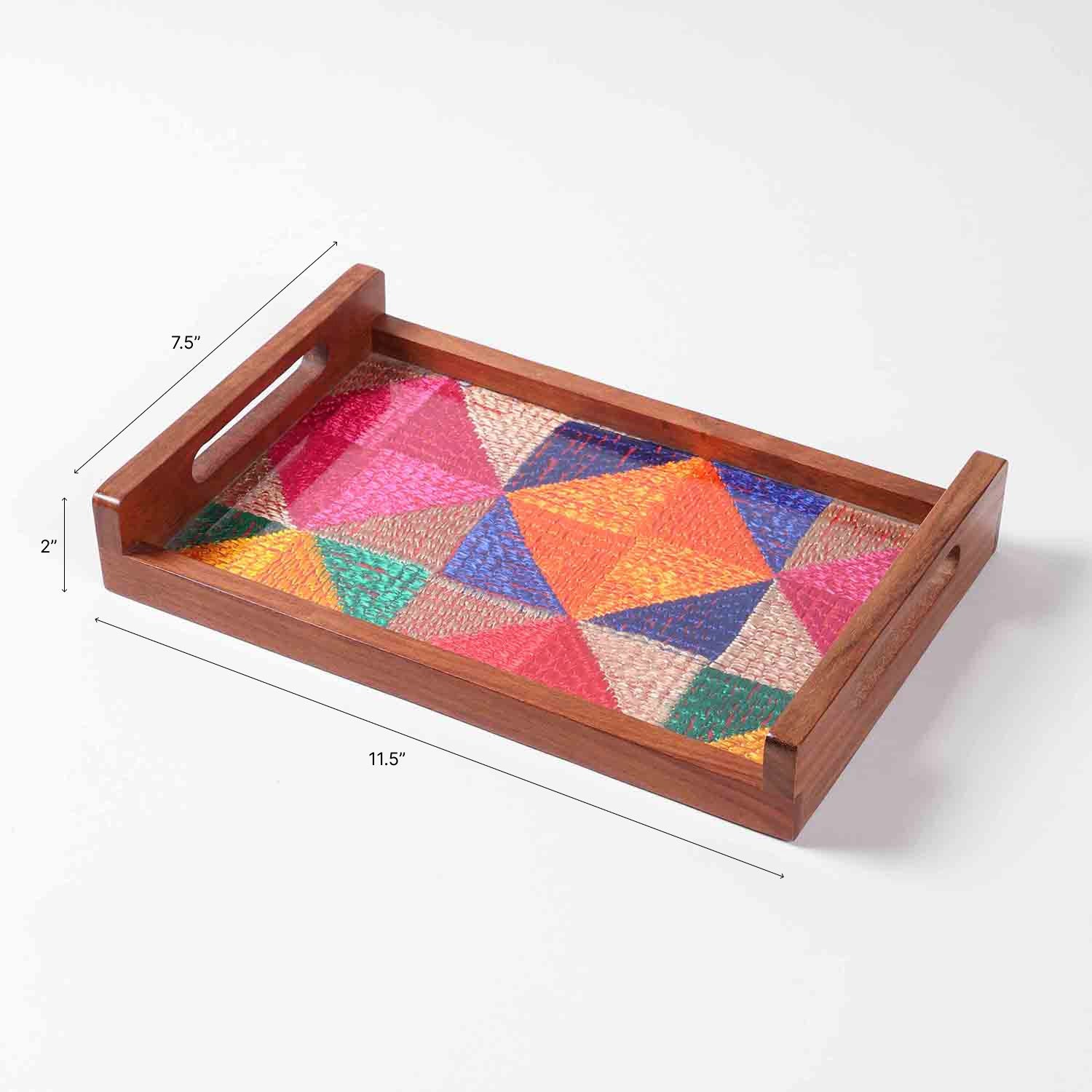 Sheesham Wood & Phulkari Silk Tray Multi-Colour