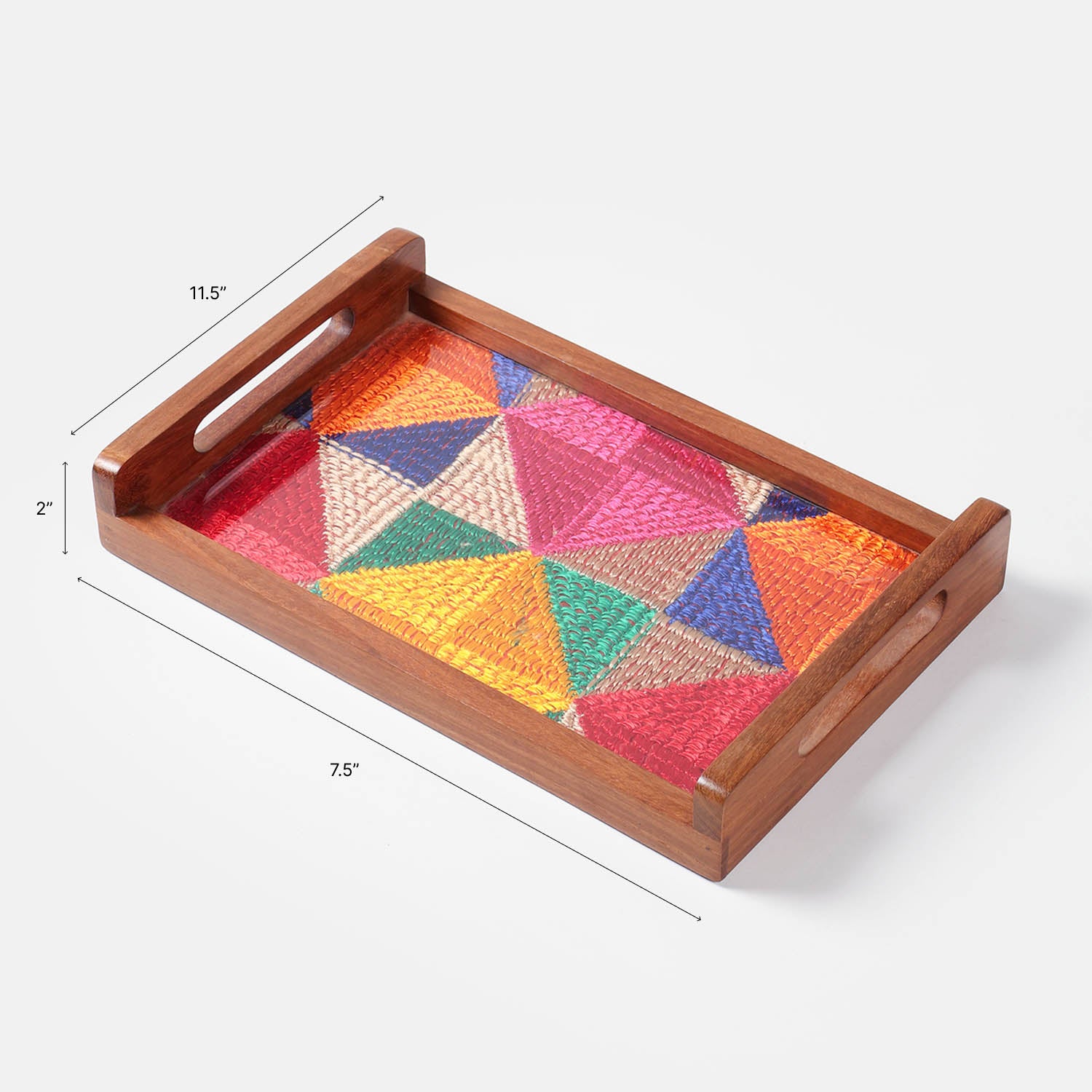 Sheesham Wood & Phulkari Silk Tray & 4 Coasters Set