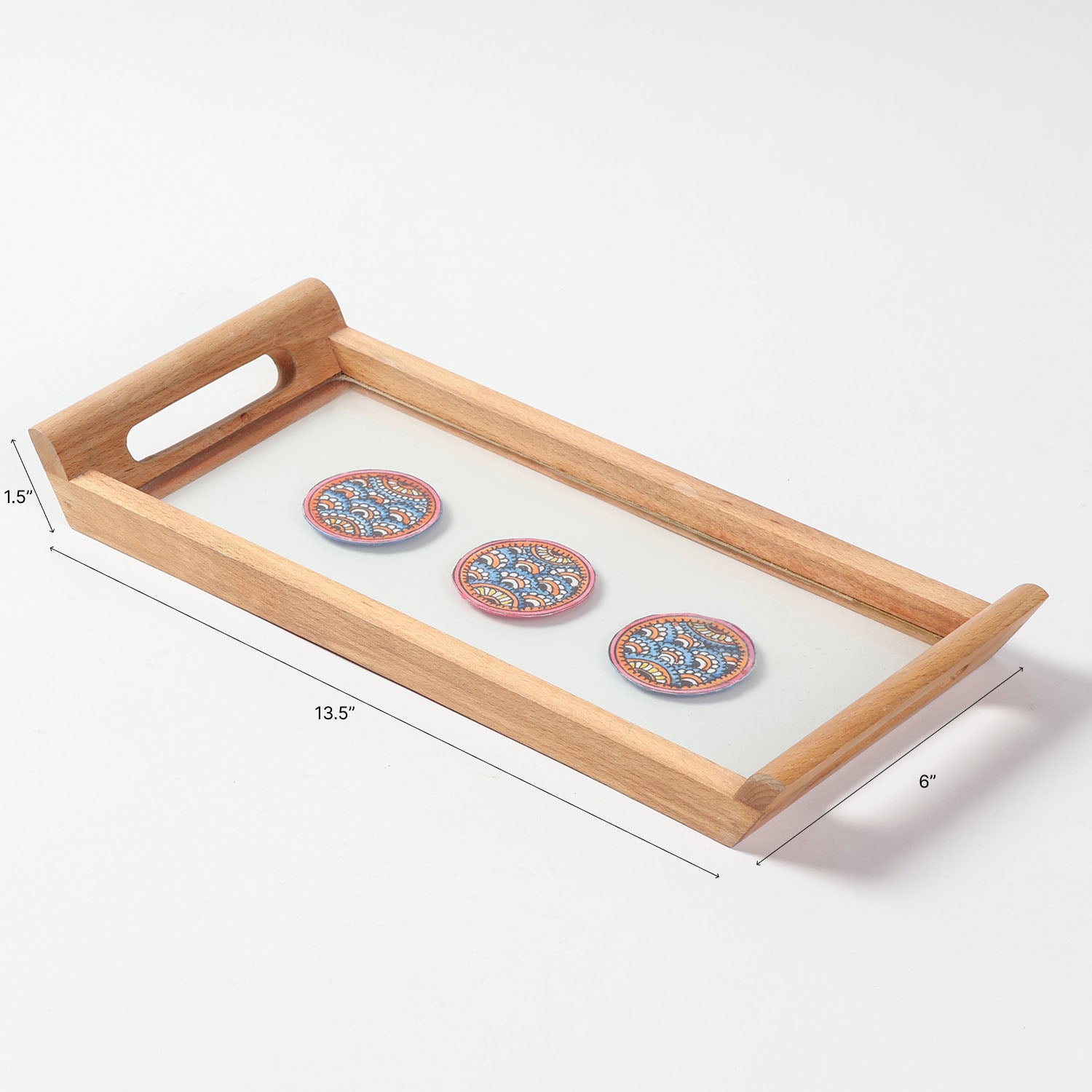 Sheesham Wood & Hand-Painted Paper Tray