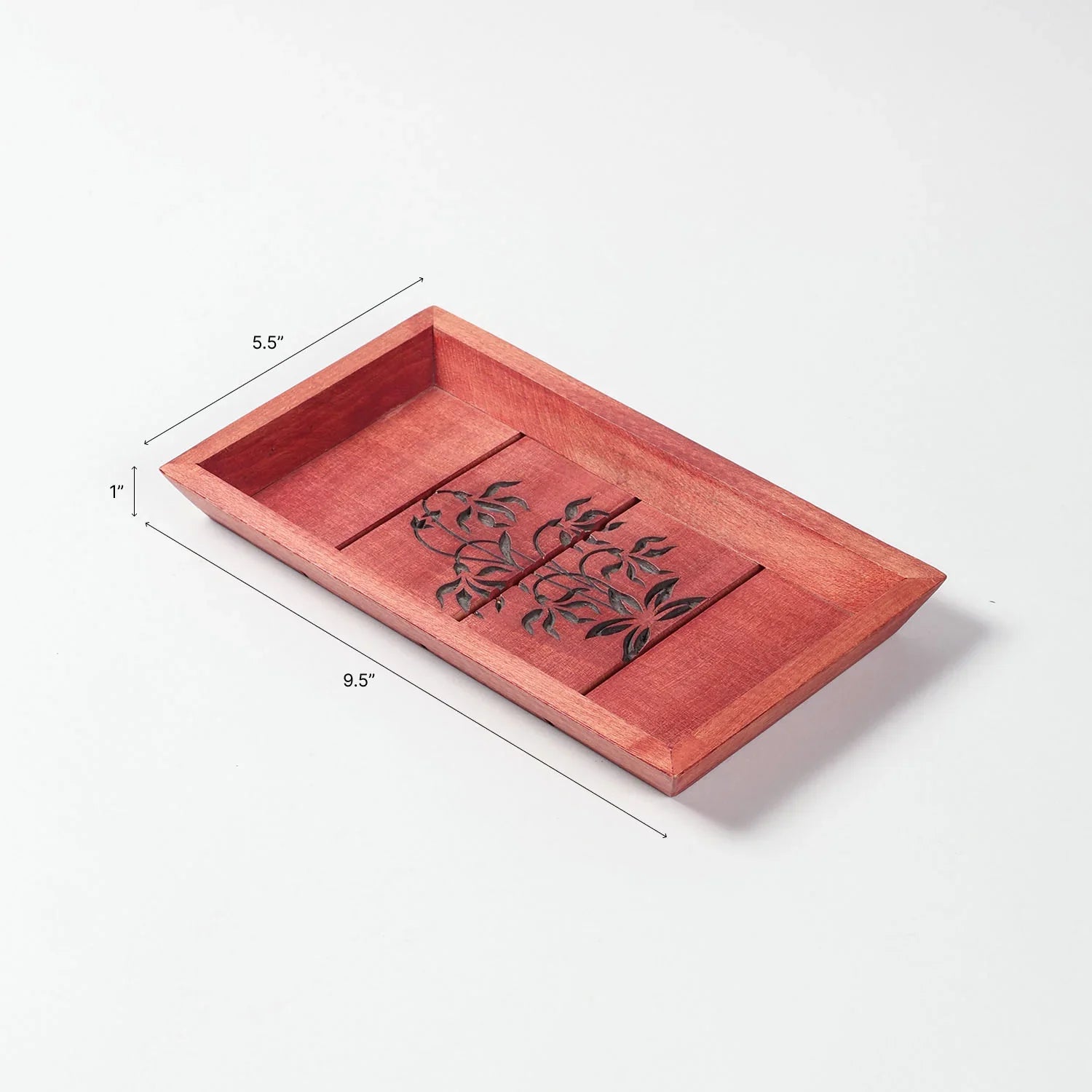 Floral Hand-Carved Red Sheesham Wood Tray