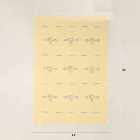Hand-woven Bawan Buti Single Bedcover, Yellow