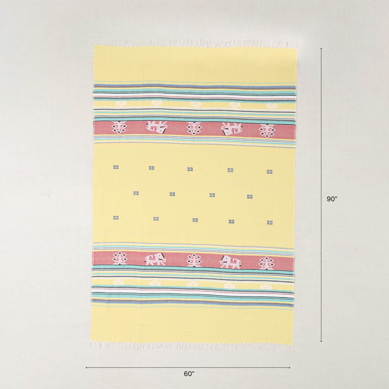 Hand-woven Baavan Buti Single Bedcover, Yellow