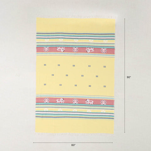 Hand-woven Baavan Buti Single Bedcover, Yellow