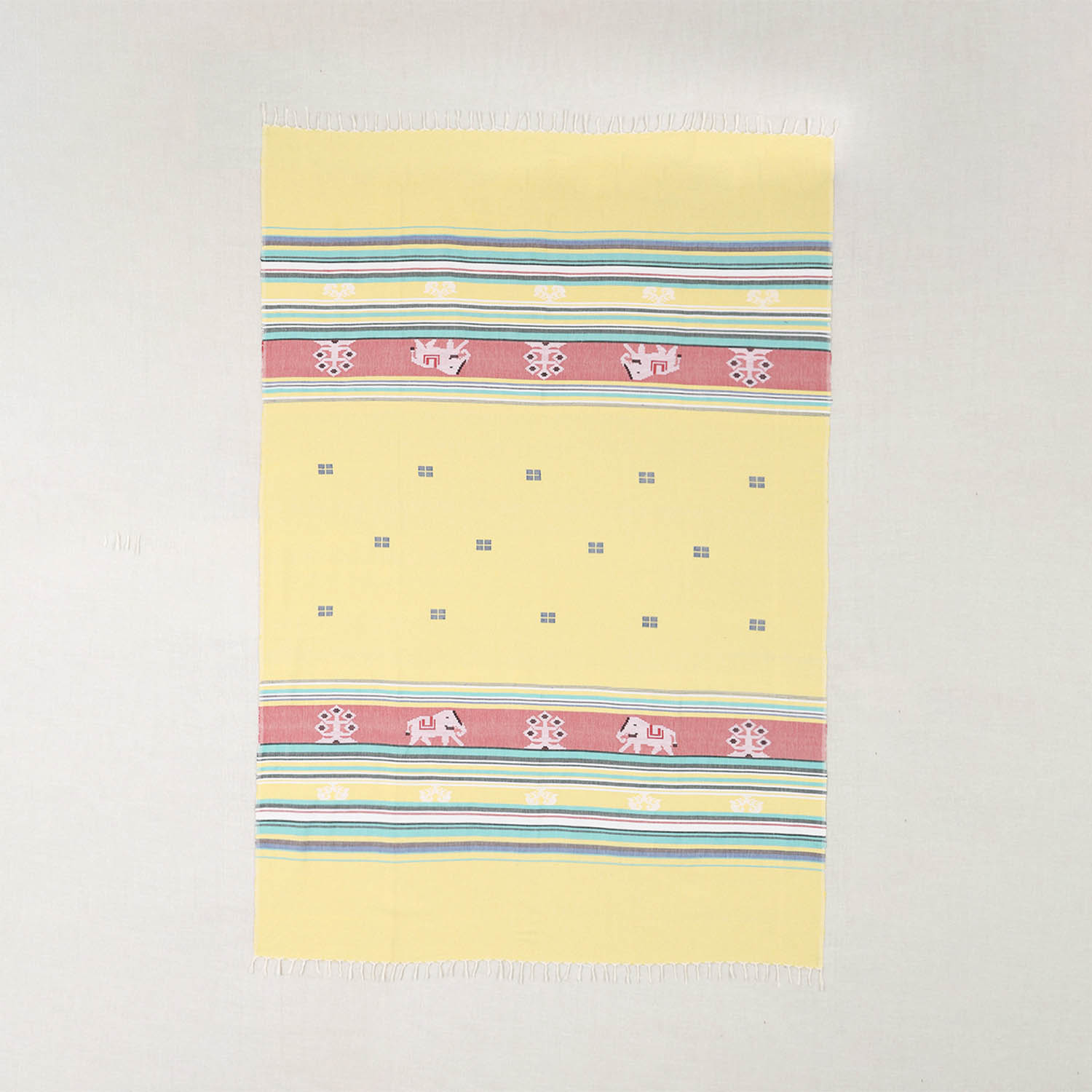 Hand-woven Baavan Buti Single Bedcover, Yellow