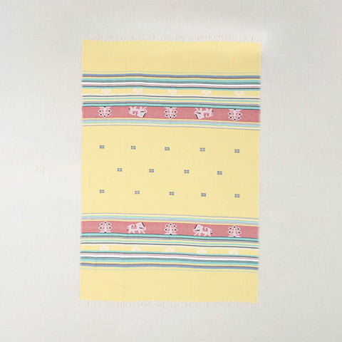 Hand-woven Baavan Buti Single Bedcover, Yellow