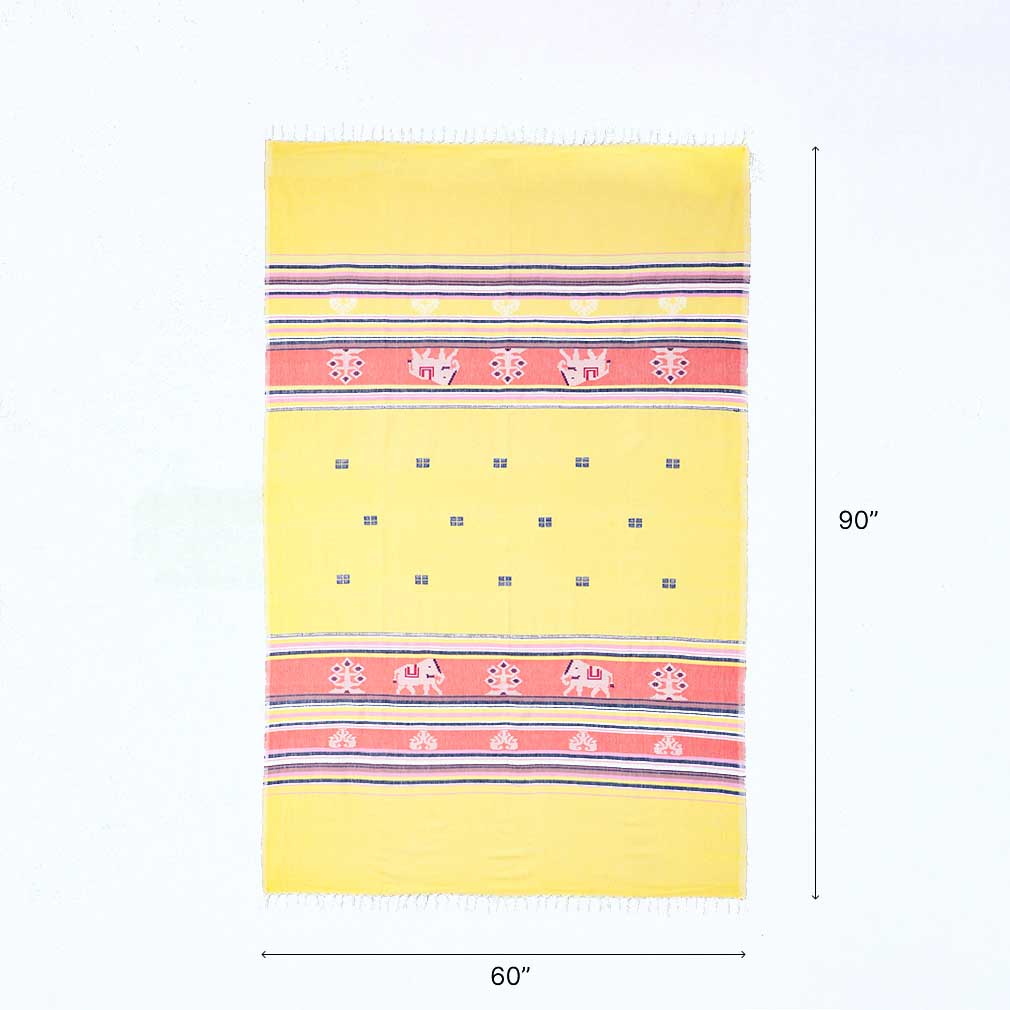 Hand-woven Bawan Buti Single Bedcover, Yellow & Black