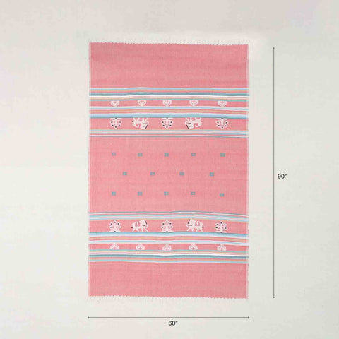 Hand-woven Bawan Buti Single Bedcover, Carrot Red