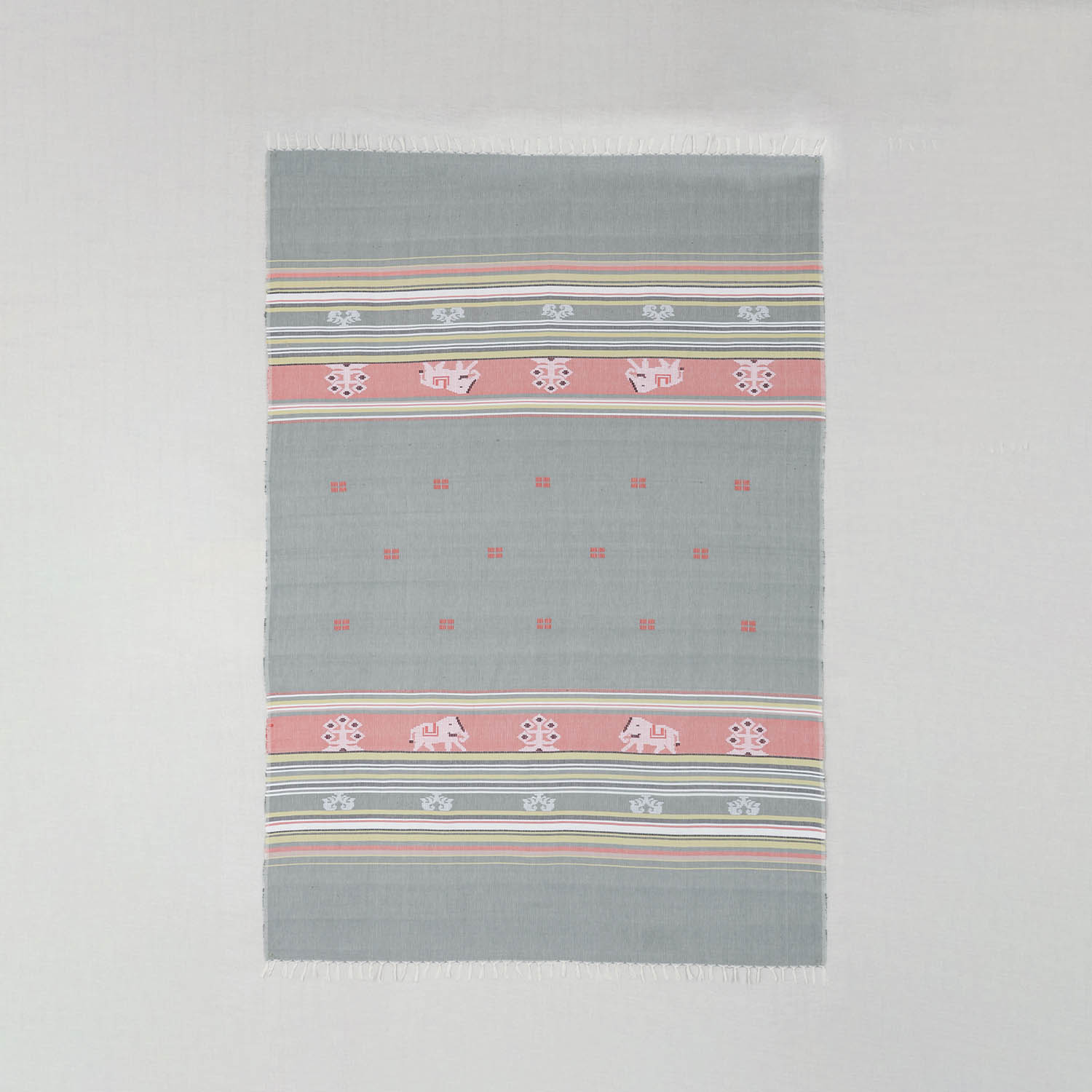 Hand-woven Bawan Buti Single Bedcover, Light Grey