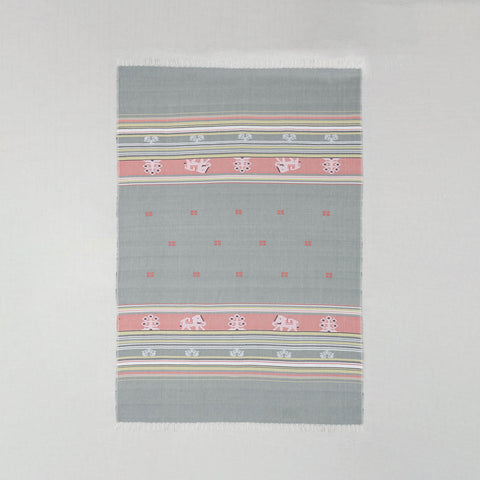Hand-woven Bawan Buti Single Bedcover, Light Grey