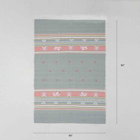 Hand-woven Bawan Buti Single Bedcover, Light Grey