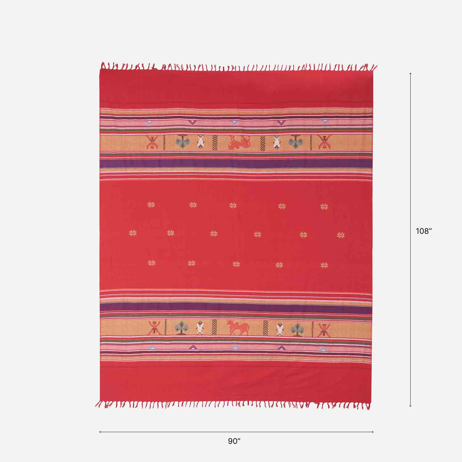 Hand-woven Bawan Buti Double Bedcover, Red