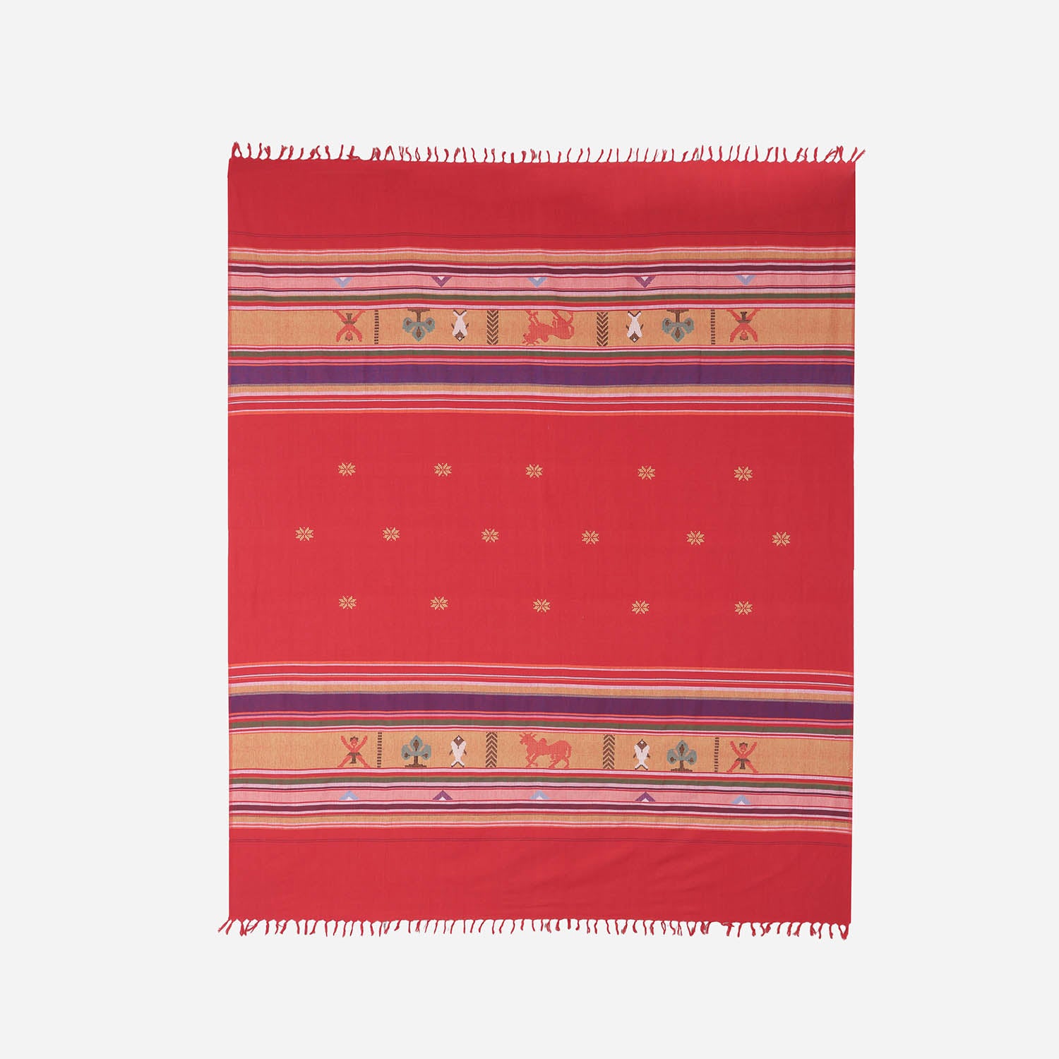 Hand-woven Bawan Buti Double Bedcover, Red