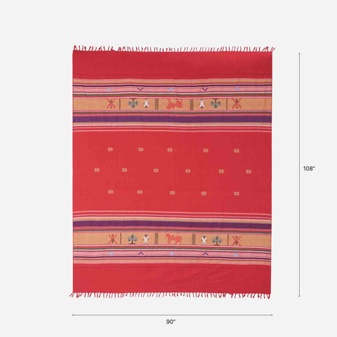 Hand-woven Bawan Buti Double Bedcover, Red