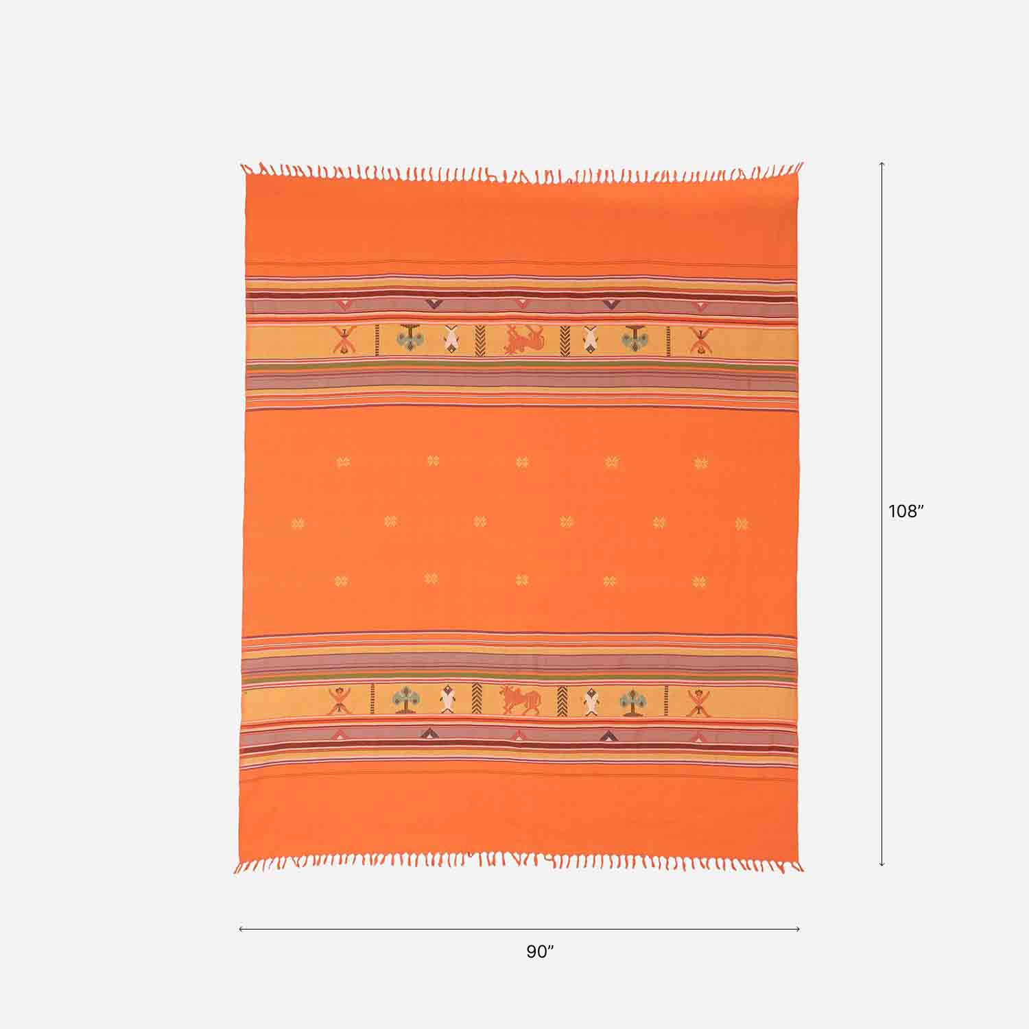 Hand-woven Bawan Buti Double Bedcover, Orange