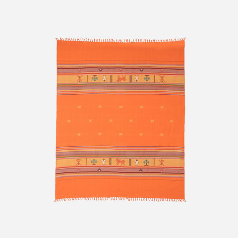 Hand-woven Bawan Buti Double Bedcover, Orange