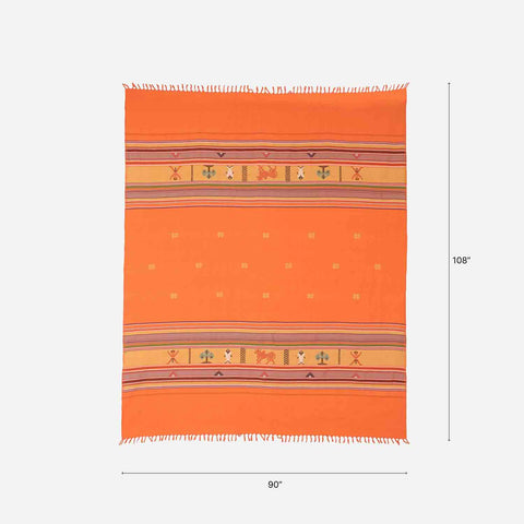 Hand-woven Bawan Buti Double Bedcover, Orange