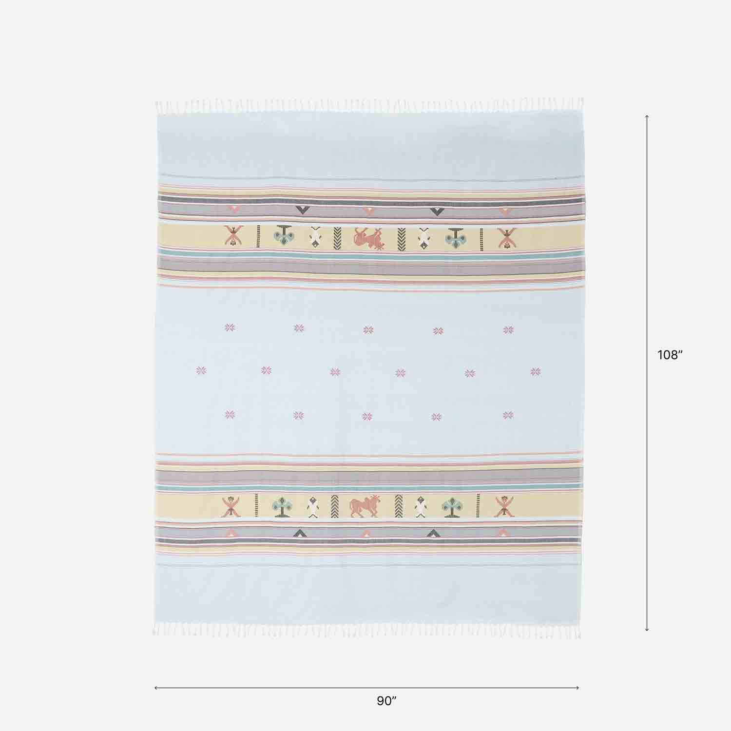 Hand-woven Bawan Buti Double Bedcover, Light Blue