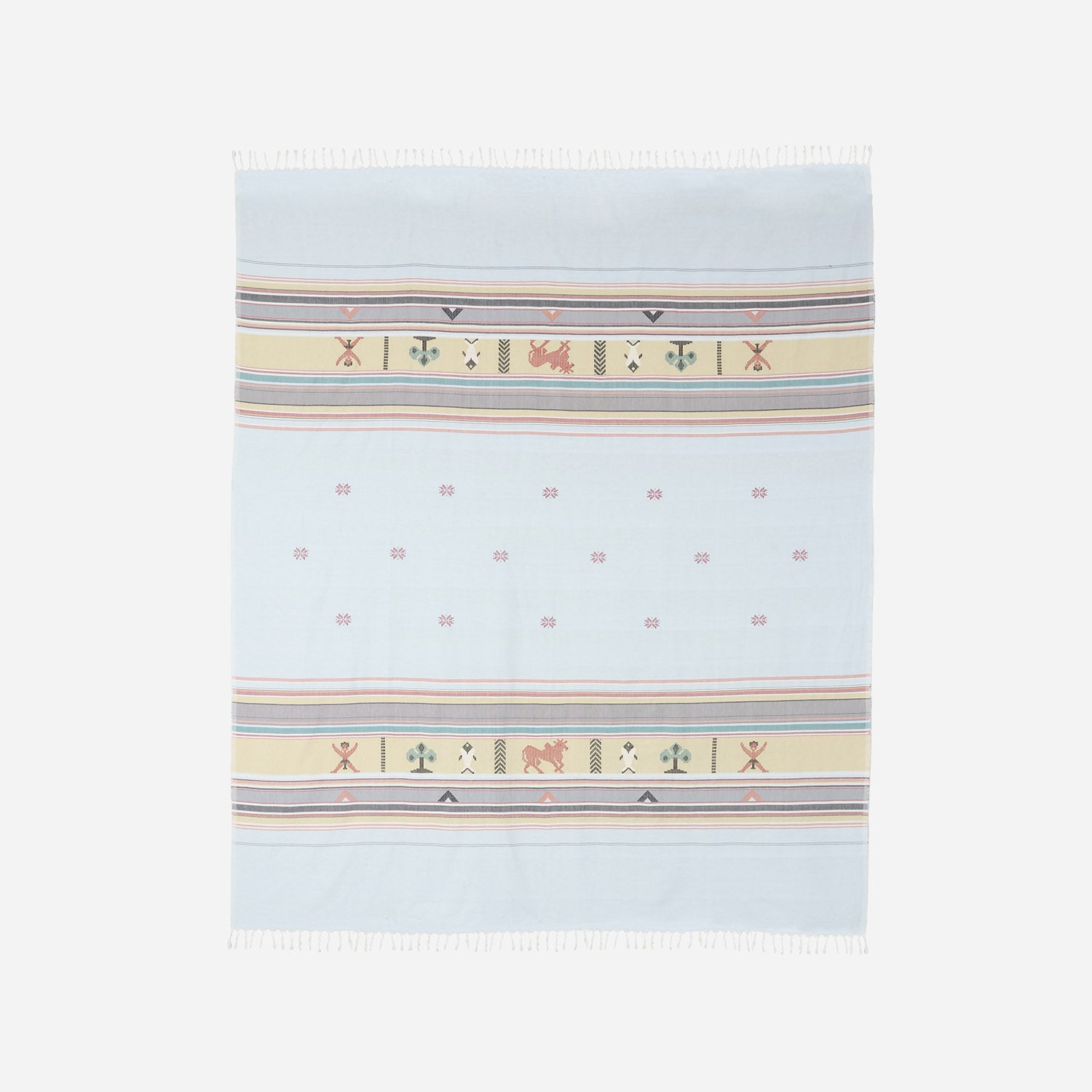 Hand-woven Bawan Buti Double Bedcover, Light Blue