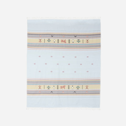 Hand-woven Bawan Buti Double Bedcover, Light Blue
