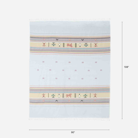Hand-woven Bawan Buti Double Bedcover, Light Blue