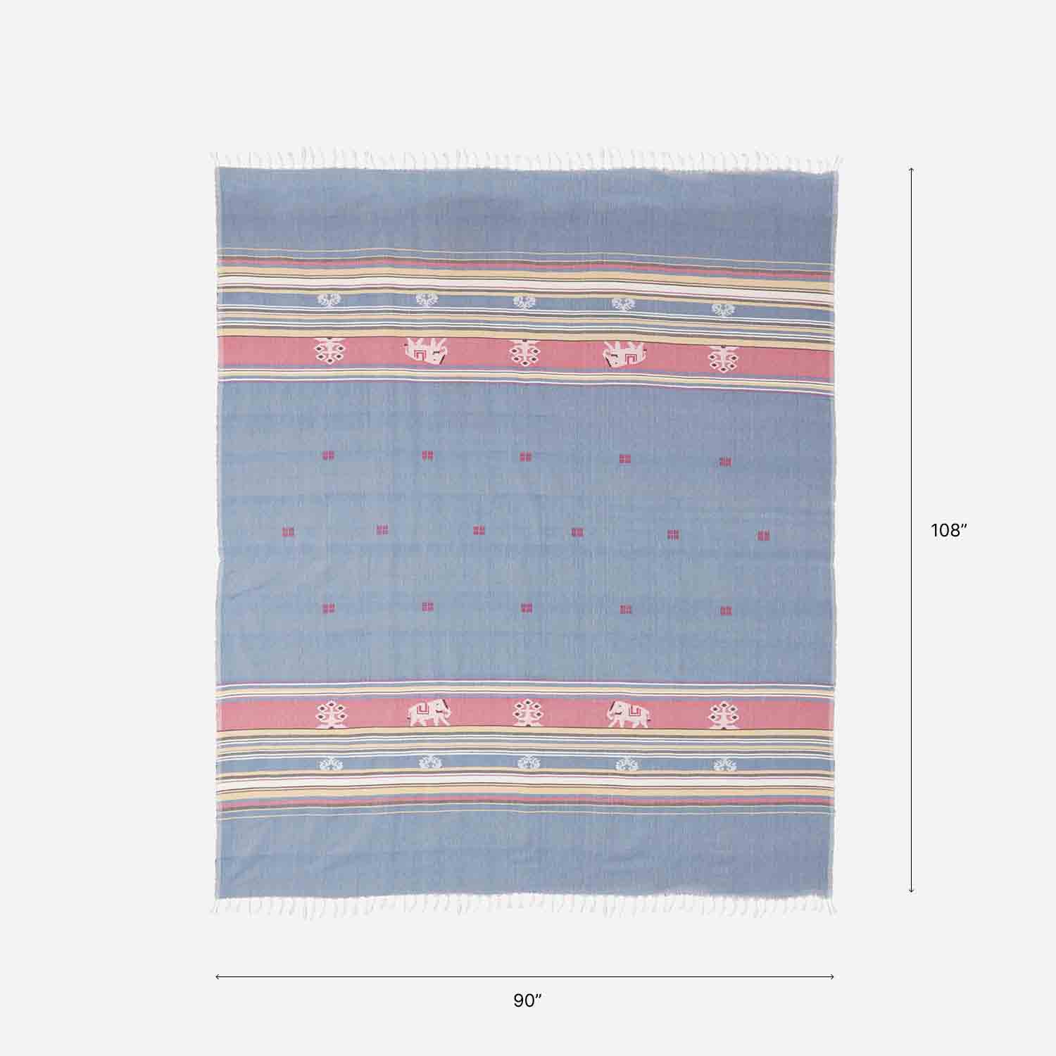 Hand-woven Bawan Buti Double Bedcover, Dark Blue