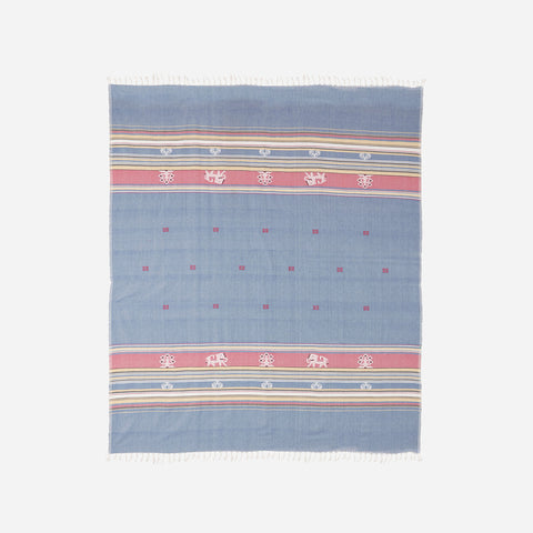 Hand-woven Bawan Buti Double Bedcover, Dark Blue