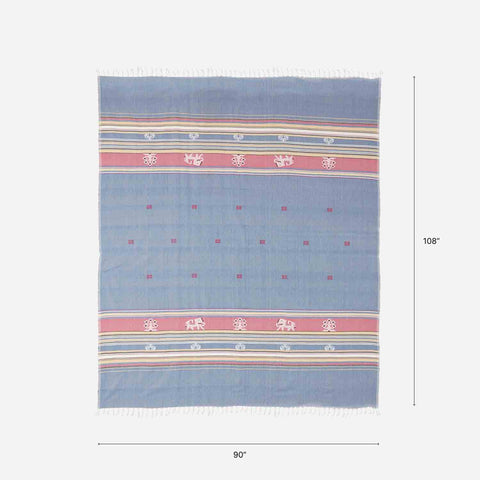 Hand-woven Bawan Buti Double Bedcover, Dark Blue