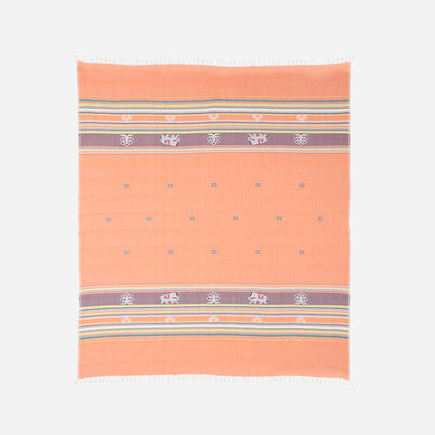 Hand-woven Bawan Buti Double Bedcover, Light Orange
