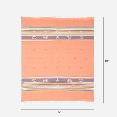 Hand-woven Bawan Buti Double Bedcover, Light Orange