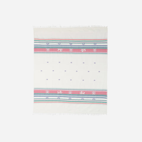 Hand-woven Bawan Buti Double Bedcover, White