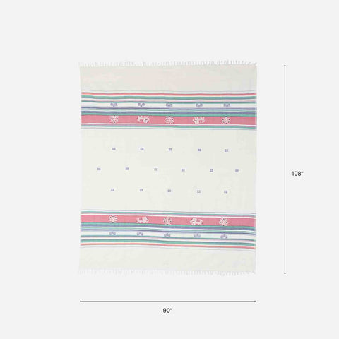 Hand-woven Bawan Buti Double Bedcover, White