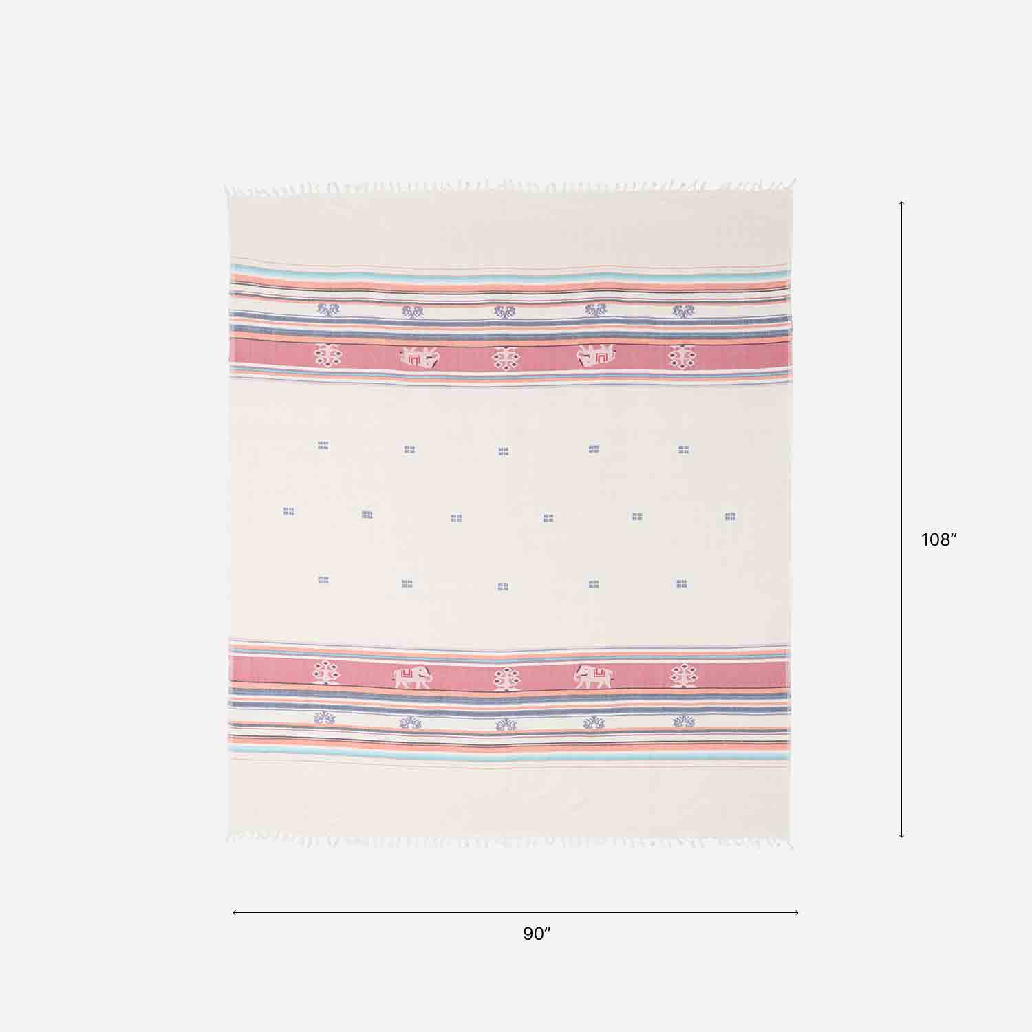 Hand-woven Baavan Buti Double Bedcover, White