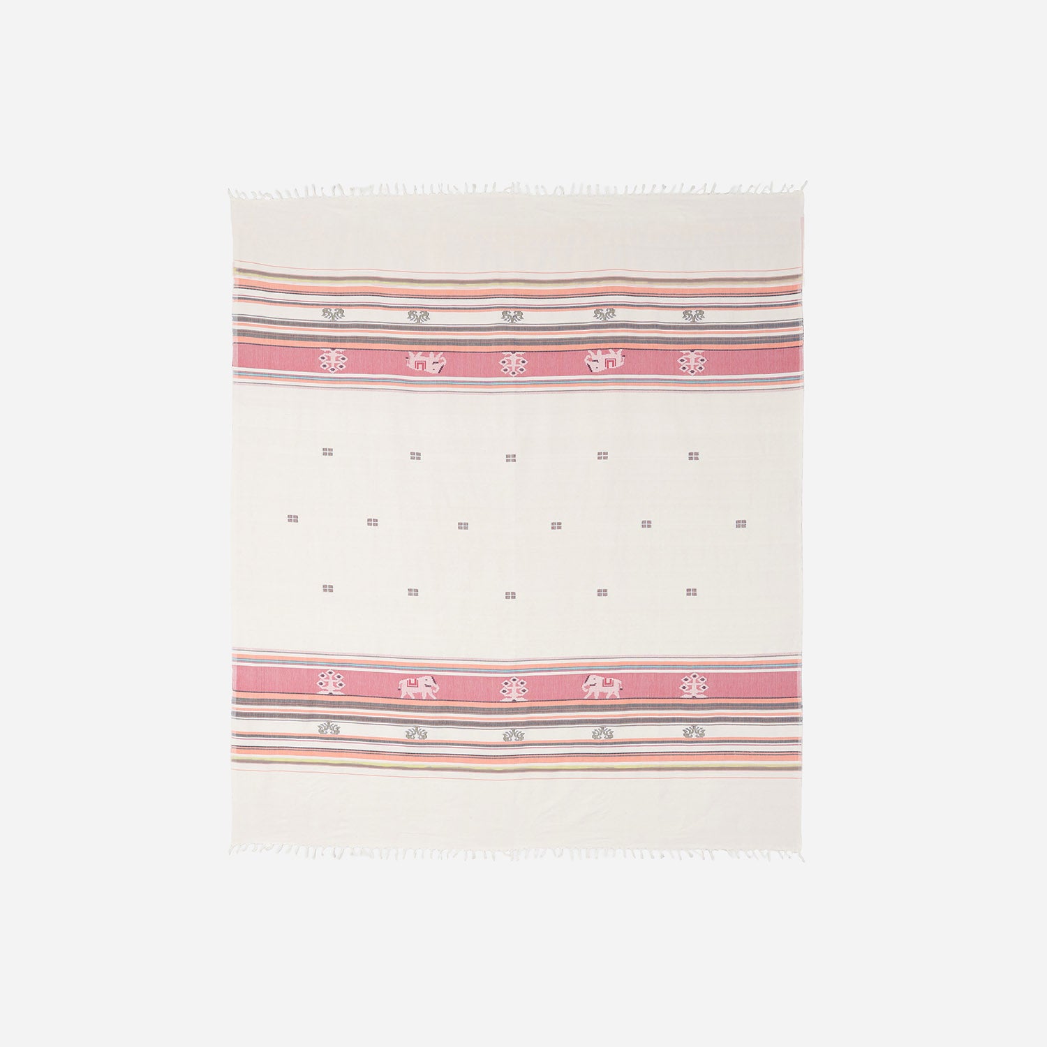 Hand-woven Baavan Buti Double Bedcover, White