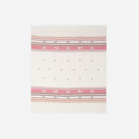 Hand-woven Baavan Buti Double Bedcover, White
