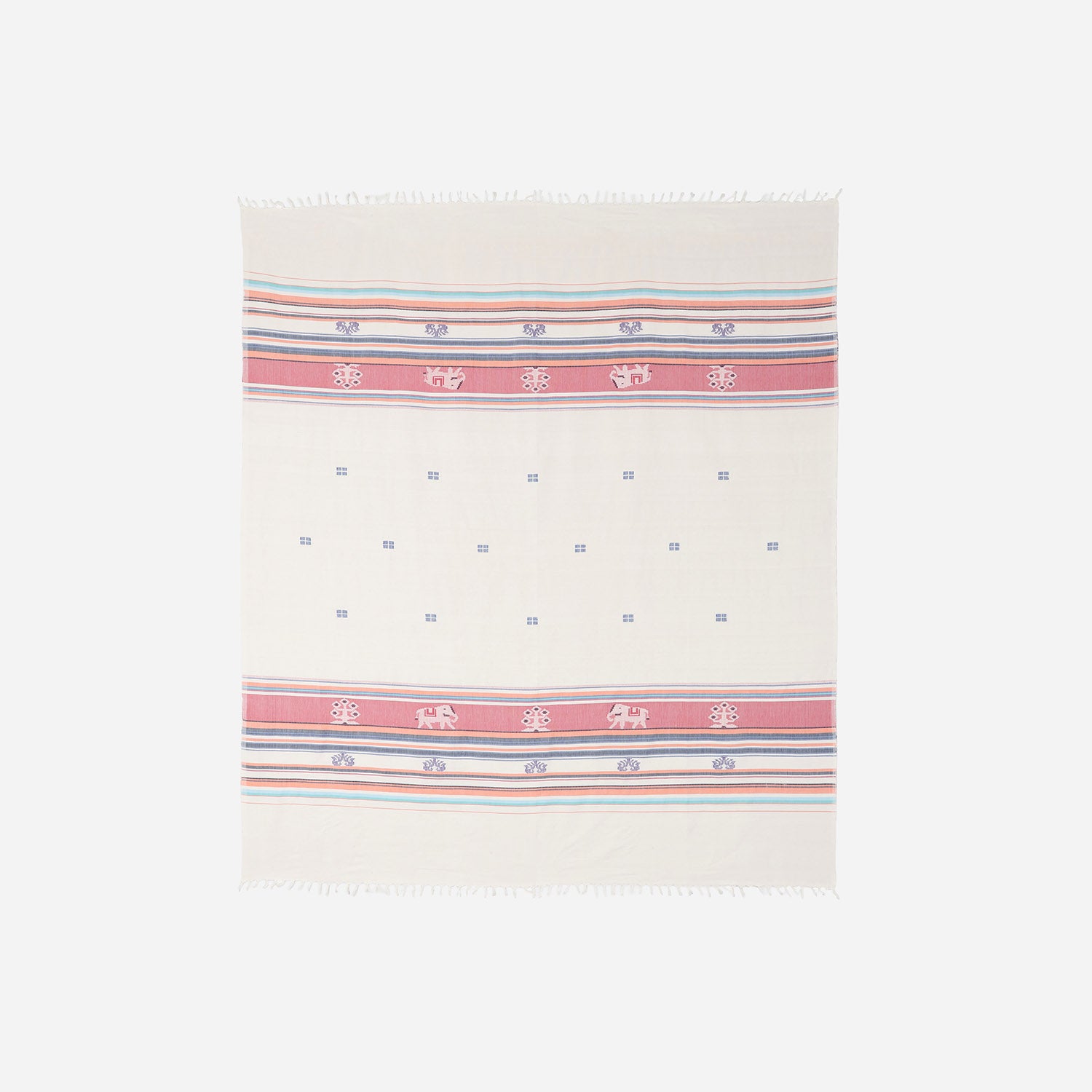 Hand-woven Baavan Buti Double Bedcover, White