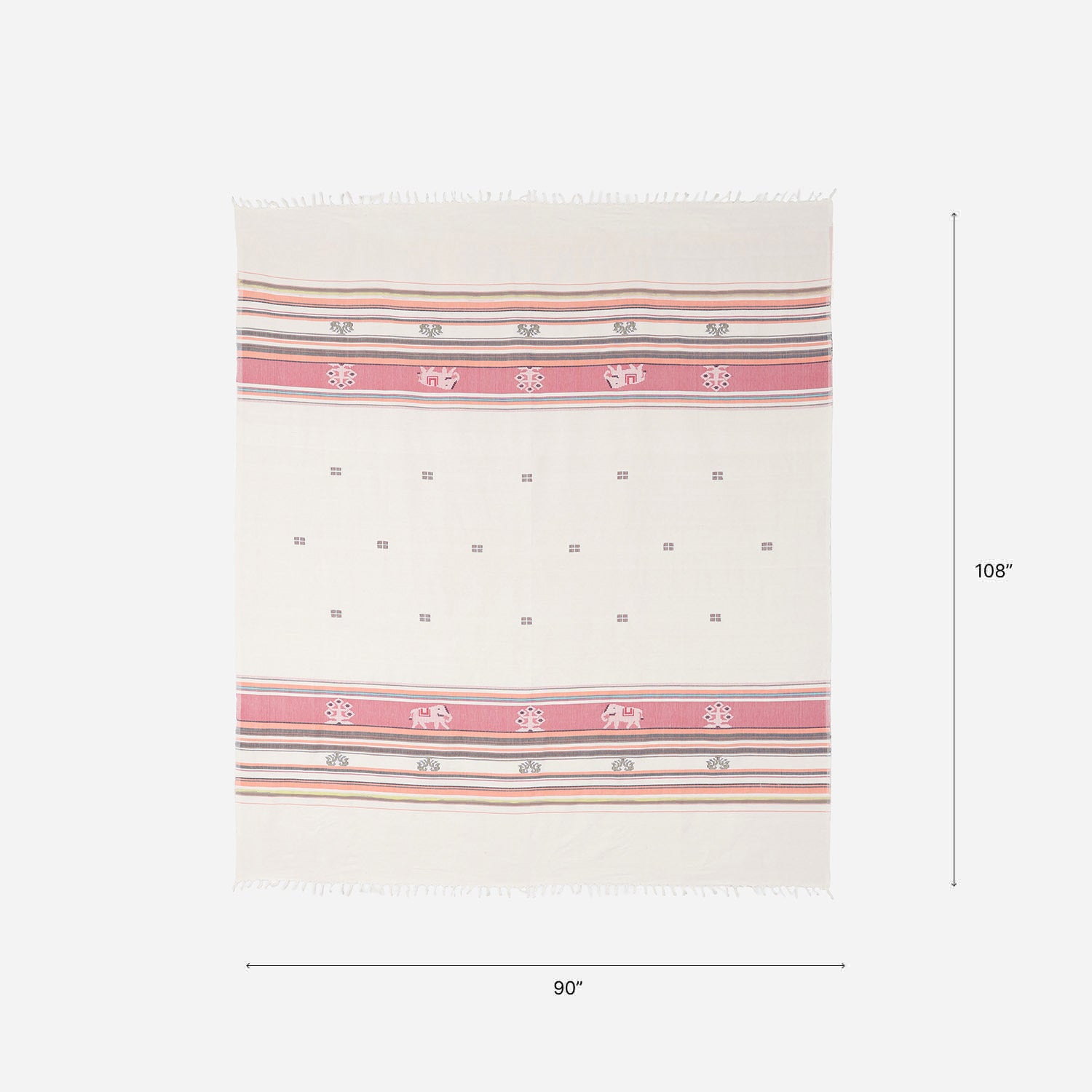 Hand-woven Baavan Buti Double Bedcover, White
