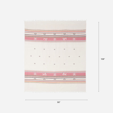 Hand-woven Baavan Buti Double Bedcover, White