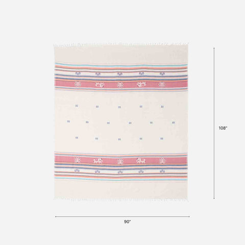 Hand-woven Baavan Buti Double Bedcover, White