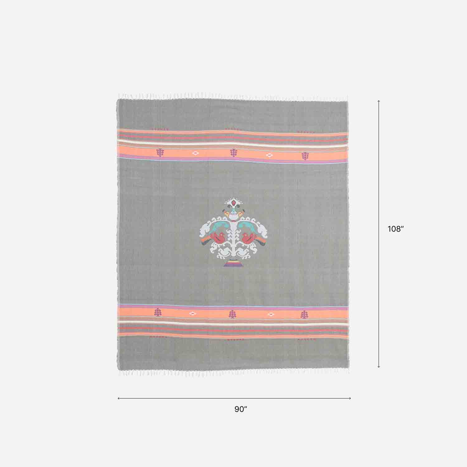 Hand-woven Bawan Buti Double Bedcover, Grey