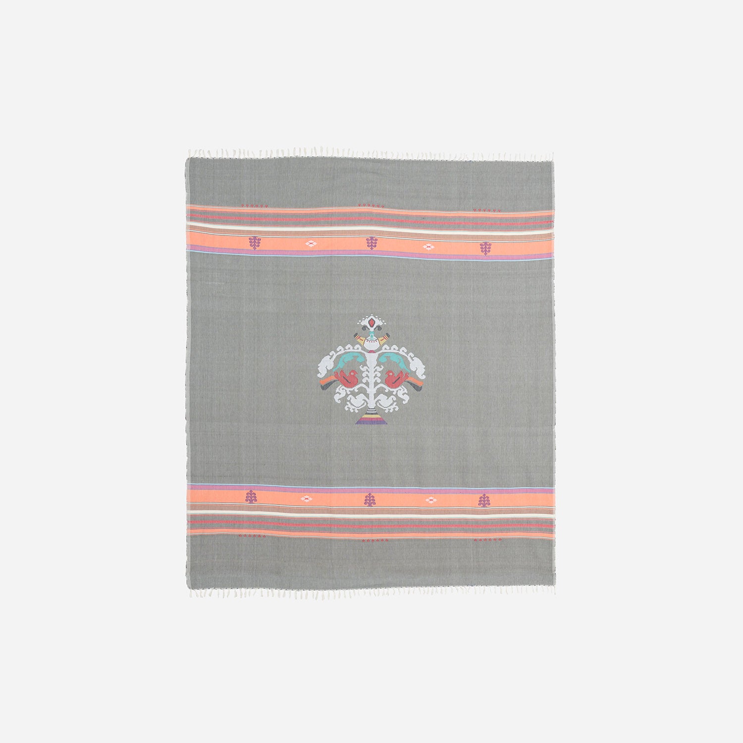 Hand-woven Bawan Buti Double Bedcover, Grey