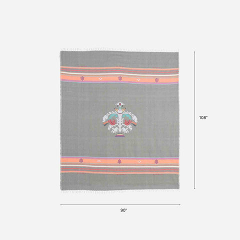 Hand-woven Bawan Buti Double Bedcover, Grey