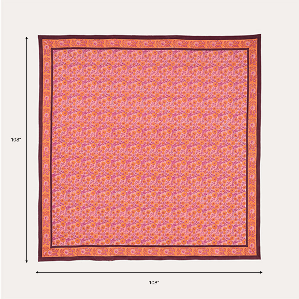 Marigold Jaal Pink Block Printed King & Super King Bedcover