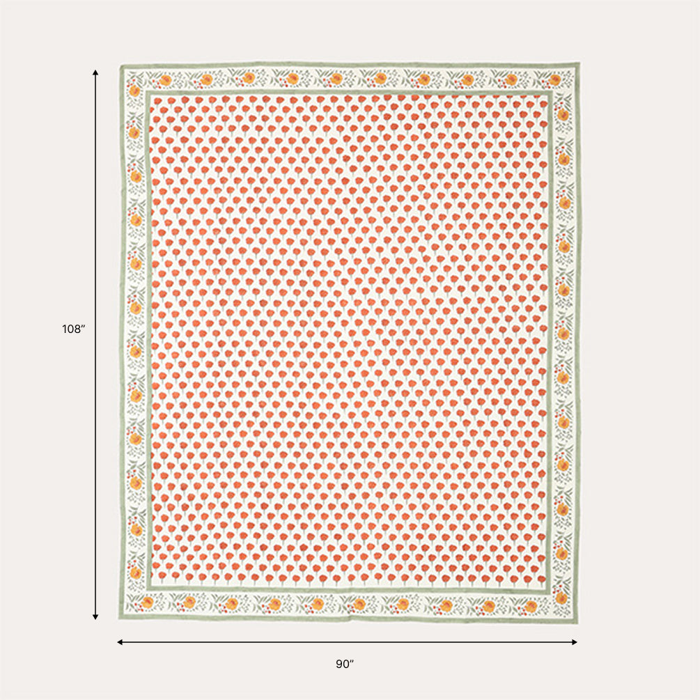 Marigold Buti Block Printed King Bedcover